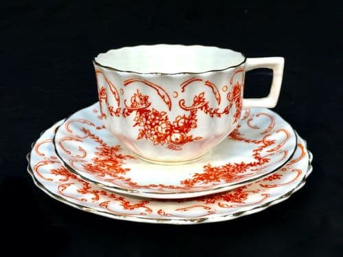 Antique Edwardian China Tea Cup & Saucer Orange & White / C.1900 / Trio