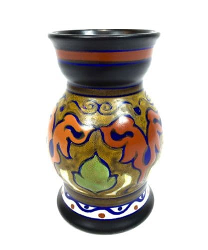 Antique Gouda Pottery Vase / Pot / Art Deco / Blue / Orange / Brown / Dutch