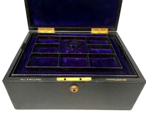 Antique Hill & Millard Campaign Leather Jewellery Box & Outer Travel Case c.1850