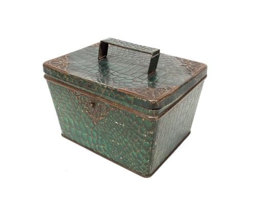 Antique Huntley & Palmers 1898 Morocco Green Biscuit Tin Faux Crocodile Leather