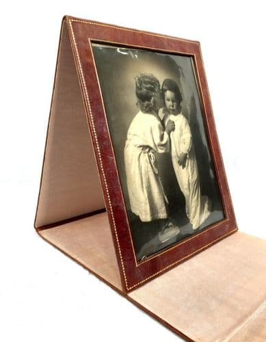 Antique Leather Cased Photo Frame / Fold-Away / Picture Display
