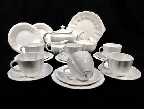 Antique Royal Crown Derby - Surrey White Utility Ware Tea Set for 6 People c1945