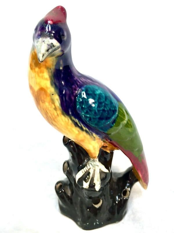 Antique S Hancock & Son Ceramic Hat Pin Stand in the Form of a Bird / Parrot