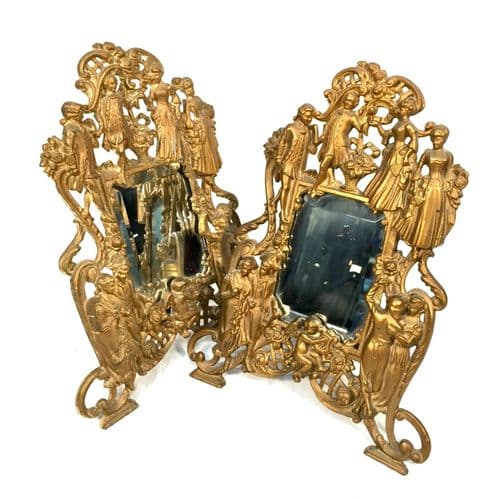 Antique Victorian Pair of Gilt Tabletop Mirrors / Classical Cherub Scenes Mirror