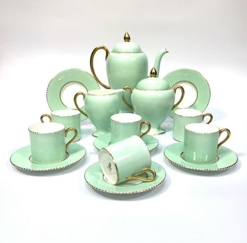 Antique Wedgwood April Beaded Coffee Set / Mint Green China / Vintage