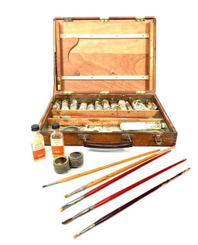 Antique Wooden Cased Winsor & Newton Oil Paint Artist Box / Art Equipment