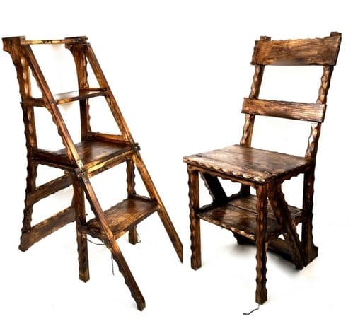 Antique Wooden Metamorphic Arts & Crafts Library Steps / Chair / Ladder