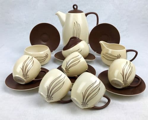 Carlton Ware Windswept Tea Set Brown And Cream / Vintage / Coffee / 15 Piece