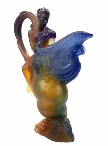 French Nancy Daum Glass Pate-de-Verre Design / Ewer Jug Mythological / Blue