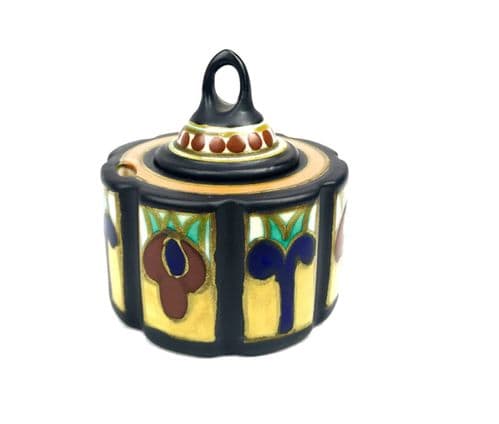 Gouda Pottery Inkwell / Jar / Vase / Blue / Yellow / Brown / Art Deco 1931