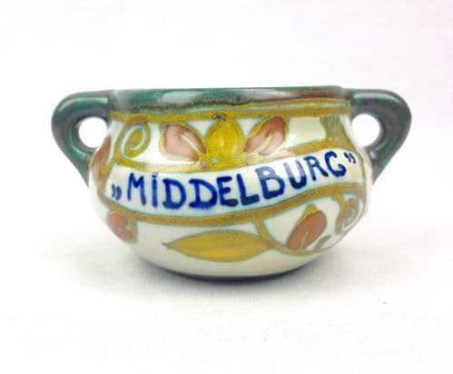 Gouda Pottery Jug Vase 1924 Antique Art Deco - Middelburg Cream - Yellow - Green