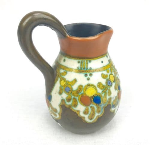 Gouda Pottery Jug / Vase / Art Deco Style / Brown / Yellow / Orange / Antique