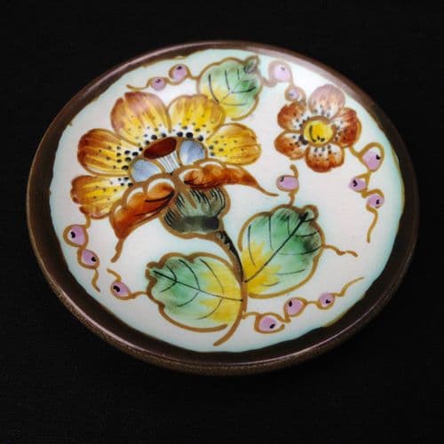 Gouda Pottery Plate / Dish / Bowl / Miniature / Brown / Yellow / Floral / Dutch