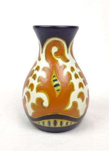 Gouda Pottery Vase Art Deco 1924 Cream / Brown / Blue / Dutch Collectable