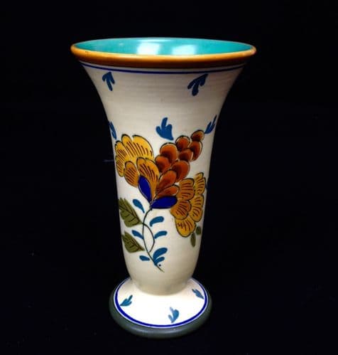 Gouda Pottery Vase Art Deco Dutch Design Cream Blue Yellow