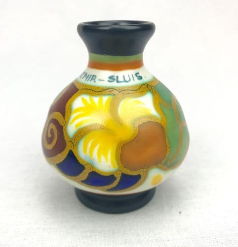 Gouda Pottery Vase / Art Deco Style / Yellow / Blue / Brown / Vintage