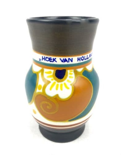 Gouda Pottery Vase / Hoek Van Holland / Dutch / Orange / Green / Brown