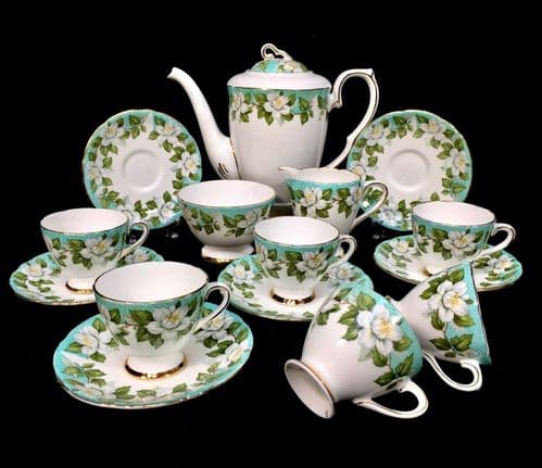 Vintage China Gladstone Coffee Set for 6 People / Montrose Pattern / Antique
