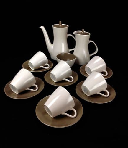 Vintage Poole Pottery Twintone Tea Set / Coffee / Brown And Cream / For 6 People