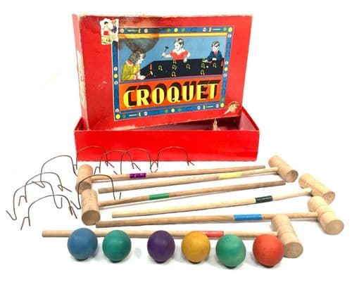 Vintage Tabletop Parlour Croquet Game in Original Storage Presentation Box Chest