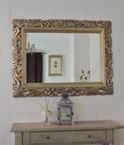 48" x 36" LG Antique Silver Leaf Carved Decorative Bevelled Mirror - 6.5" Wide Frame
