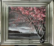 Blossom Tree Liquid Art Silver Frame 55cm x 55cm - Premium Quality - NEW