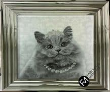 Cat Crown Liquid Art Silver Frame 55cm x 55cm - Premium Quality - NEW
