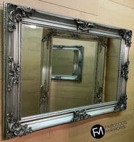 Large Antique Silver Ornate French Decorative Wall Mirror 108cm x 78cm