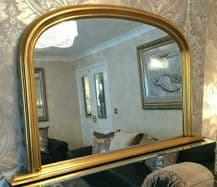 Large Arch Top Metallic Bright Gold Over mantle Ornate Elegant Mirror