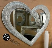 Silver Mirror Mosaic Heart Mirror X Large 110cm x 90cm Stunning Elegant Mirror