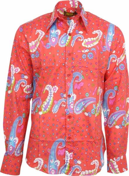 Chenaski Mens LTD Edition 60s 70s Spaced Out Red Paisley Psychedelic Shirt