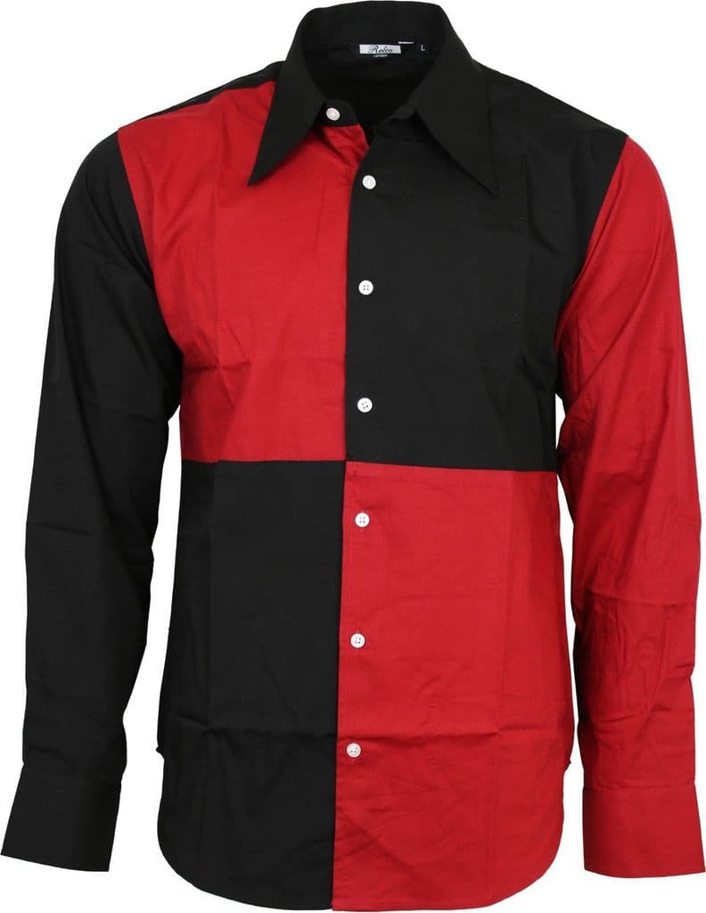 Relco Exclusive Mens Harlequin Jester Black Red Shirt Party Stage Fancy Dress