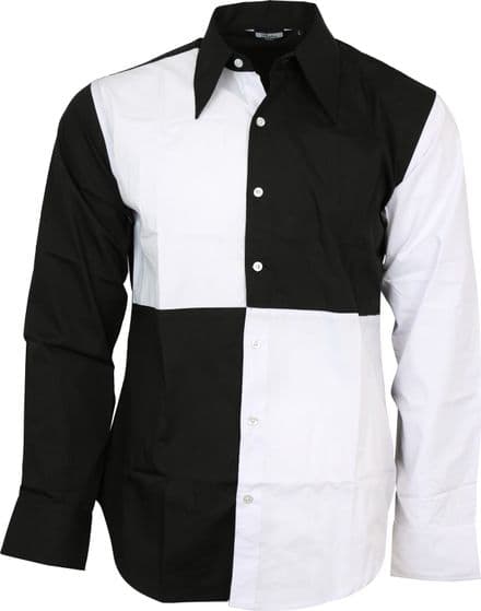 Relco Exclusive Mens Harlequin Jester Black White Shirt Party Stage Fancy Dress