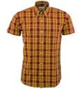 Relco Men's Oxblood Mustard Check Short Sleeve Button Down Mod Ska Vintage Shirt