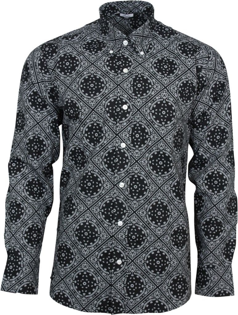 Relco Mens Black Abstract Paisley Long Sleeved Button Down Vintage ...