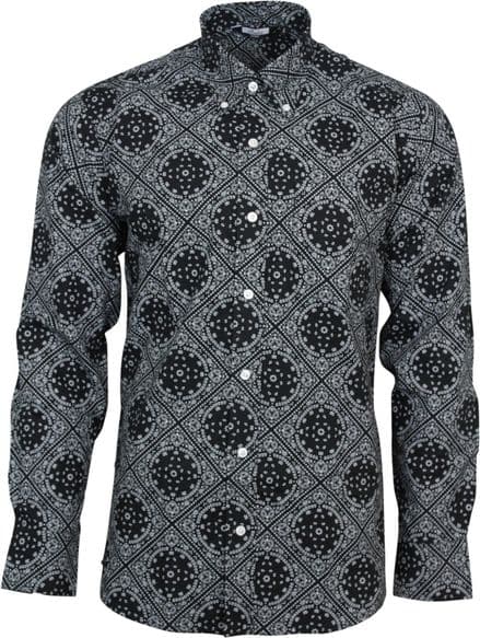 Relco Mens Black Abstract Paisley Long Sleeved Button Down Vintage Shirt Mod