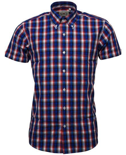 Relco Mens Blue Red Check Short Sleeve Button Down Shirt Spring '21 Range