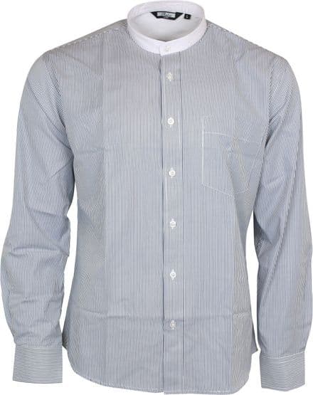 Relco Mens Classic Blue & White Pinstripe Long Sleeved Grandad Shirt 50s 60s
