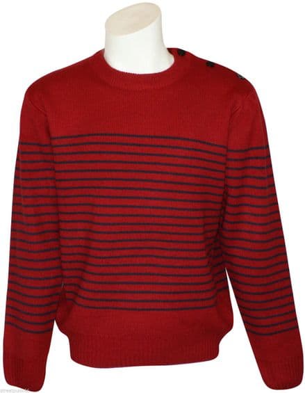 Relco Mens Mod Striped Naval Red Guernsey Knit Jumper Retro Anchor Buttons