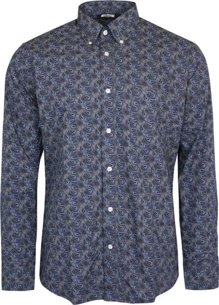 Relco Mens Navy Royal Blue Paisley Long Sleeved Button Down Vintage Shirt Mod