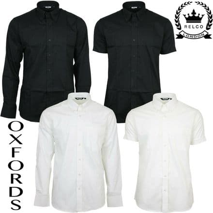 Relco Mens Oxford Black White Button Down Collar Short & Long Sleeve Shirt