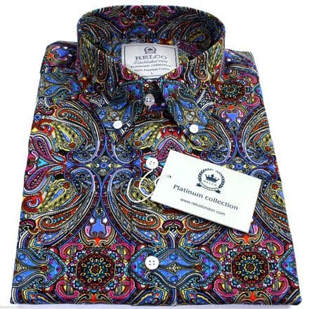 Relco Mens Platinum Multi Paisley Long Sleeved Button Down Shirt Mod Skin 60s