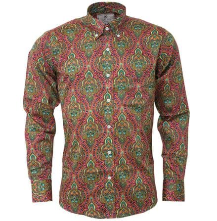 Relco Mens Platinum Multi Print Paisley Long Sleeve Shirt Button Down Collar NEW