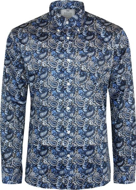 Relco Mens Platinum Navy Paisley Long Sleeved Button Down Shirt Mod Skin 60s NEW