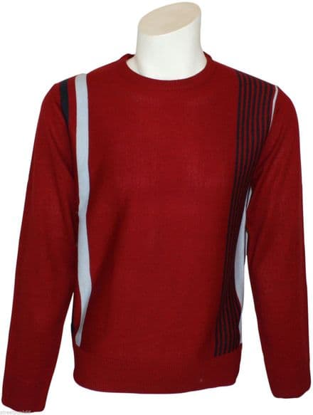 Relco Mens Red Fine Knitted Classic Racing Stripe Jumper Mod 60s Retro Pop Art