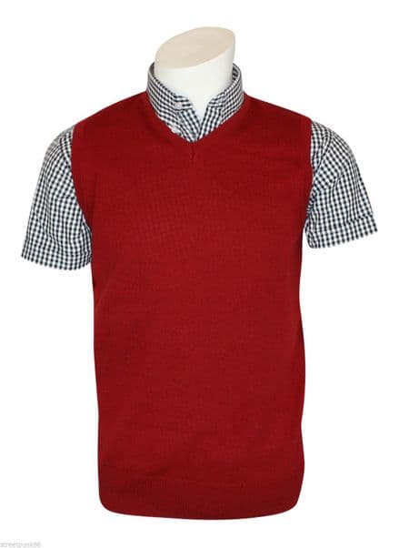 Relco Mens Red Knitted Tank Top Retro Mod Skin Skinhead Ska Northern Soul
