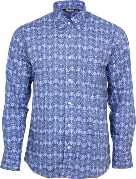 Relco Mens Royal Blue Paisley Long Sleeved Button Down Vintage Shirt Mod 60s 70s
