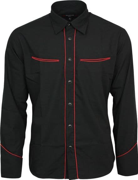 Relco Plain Black Western Cowboy with Red Piping Long Sleeved Shirt
