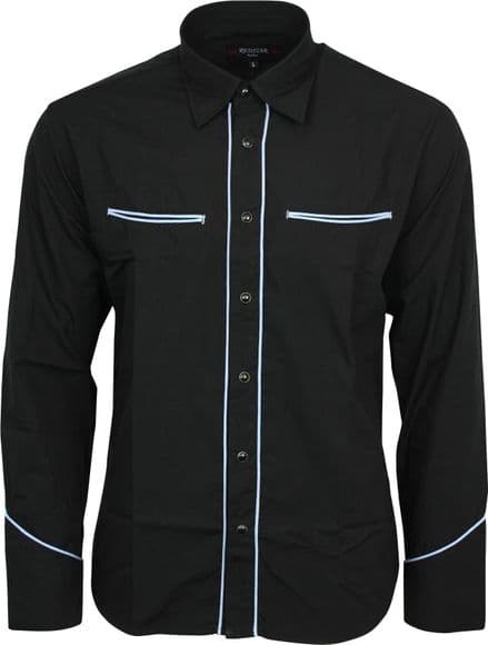 Relco Plain Black Western Cowboy with Sky Blue Piping Long Sleeved Shirt