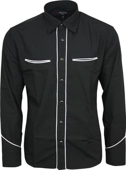 Relco Plain Black Western Cowboy with White Piping Long Sleeved Shirt